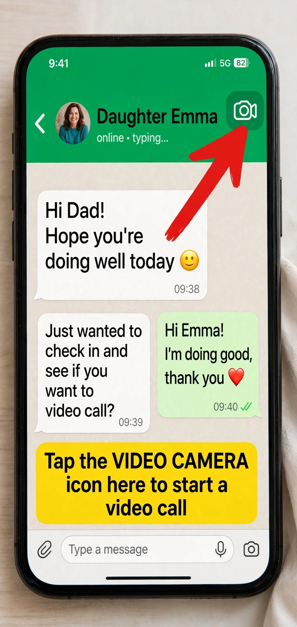 Paso 2: Toca el icono de cámara de videollamada